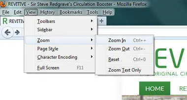 The Zoom menu in Firefox